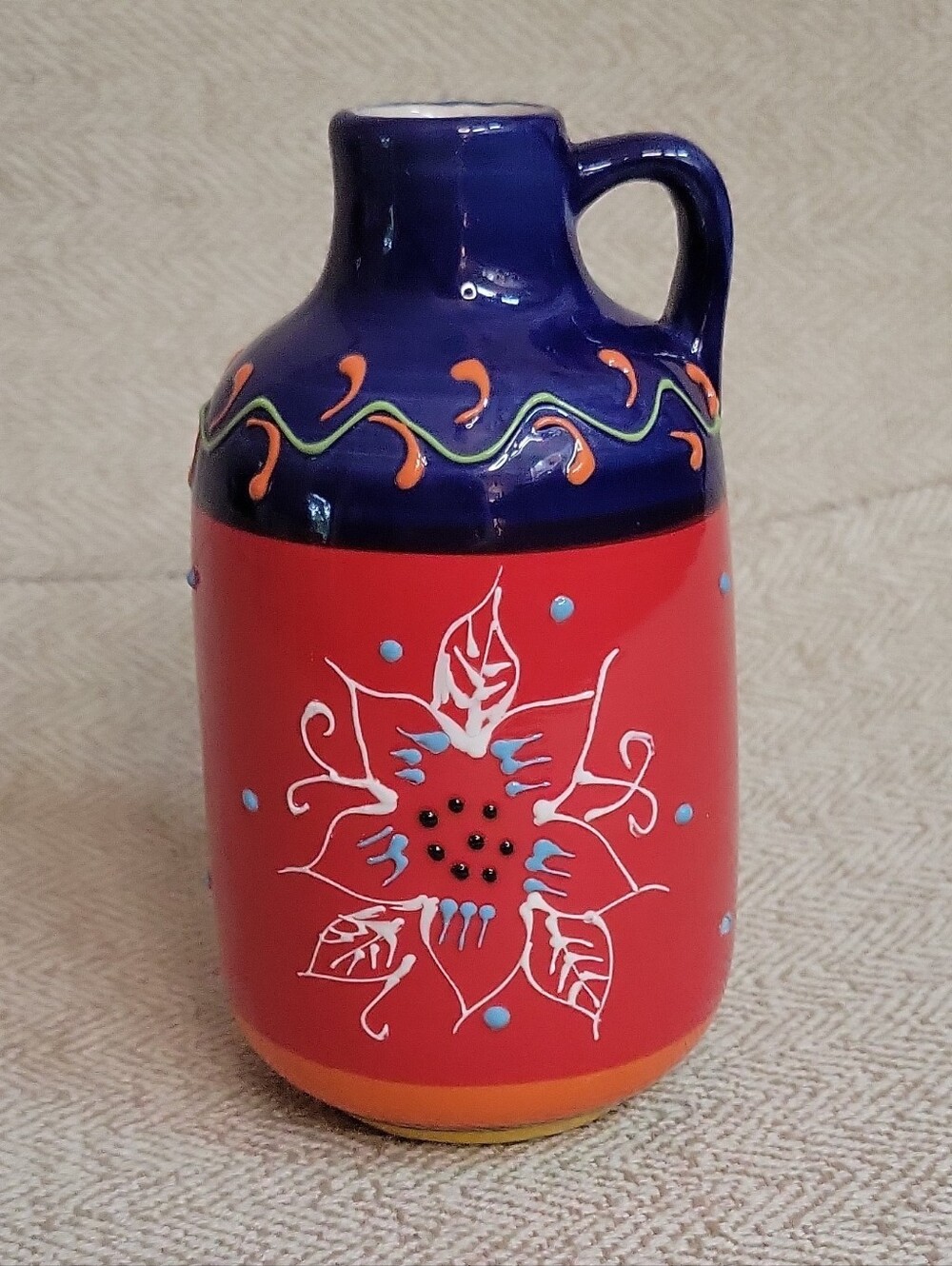 Vintage Delrio Salado Spain Hand Painted Ceramic Jug Pitcher Folk Art Pottery